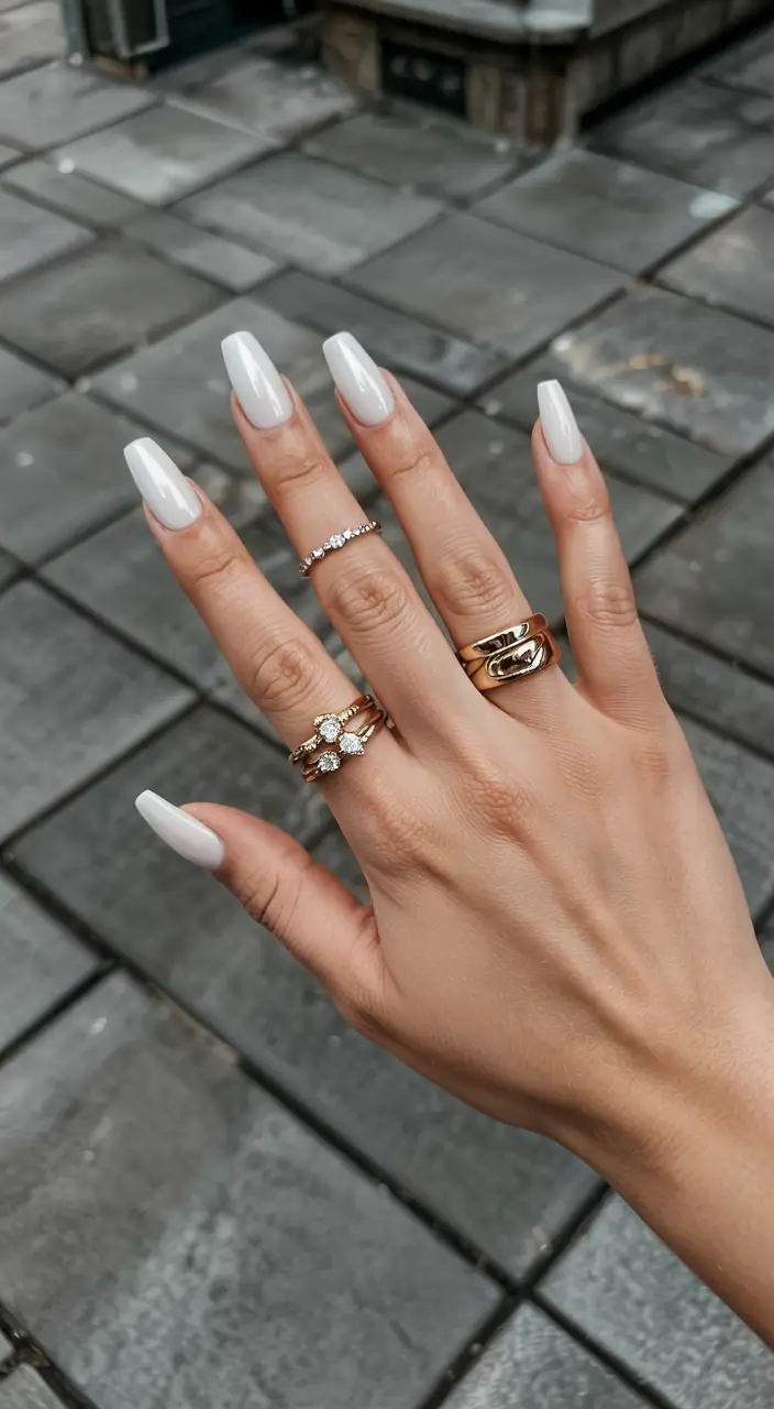 coffin nails 2026 Glossy Porcelain White