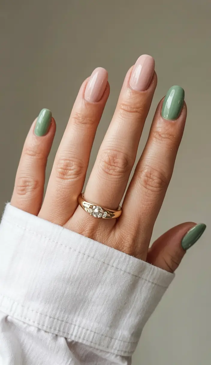 coffin nails 2026 Sage & Blush Colorblocking