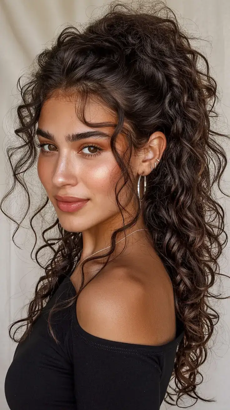 curly hairstyle ideas 2026 Curly Glam Pony With Natural Volume