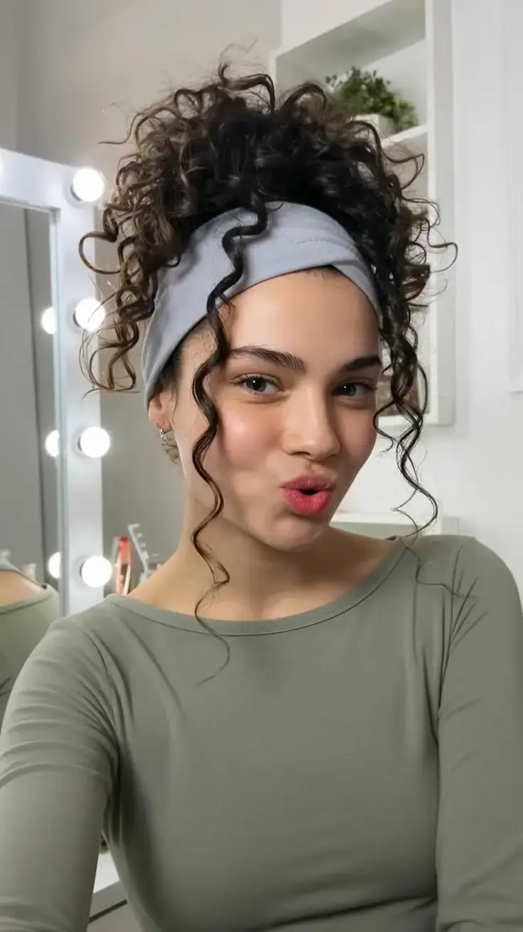 curly hairstyle ideas 2026 Playful Puff With Soft Headband and Curls