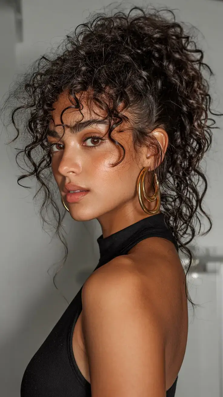 curly hairstyle ideas 2026 Voluminous Pony With Wispy Curls