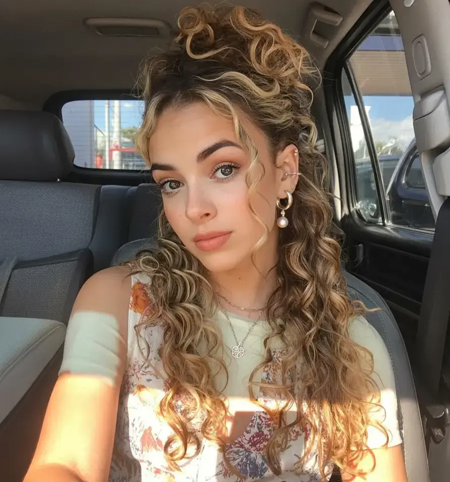 curly hairstyle ideas 2026 Half-Up, Full-of-Life Twist on Golden Curls