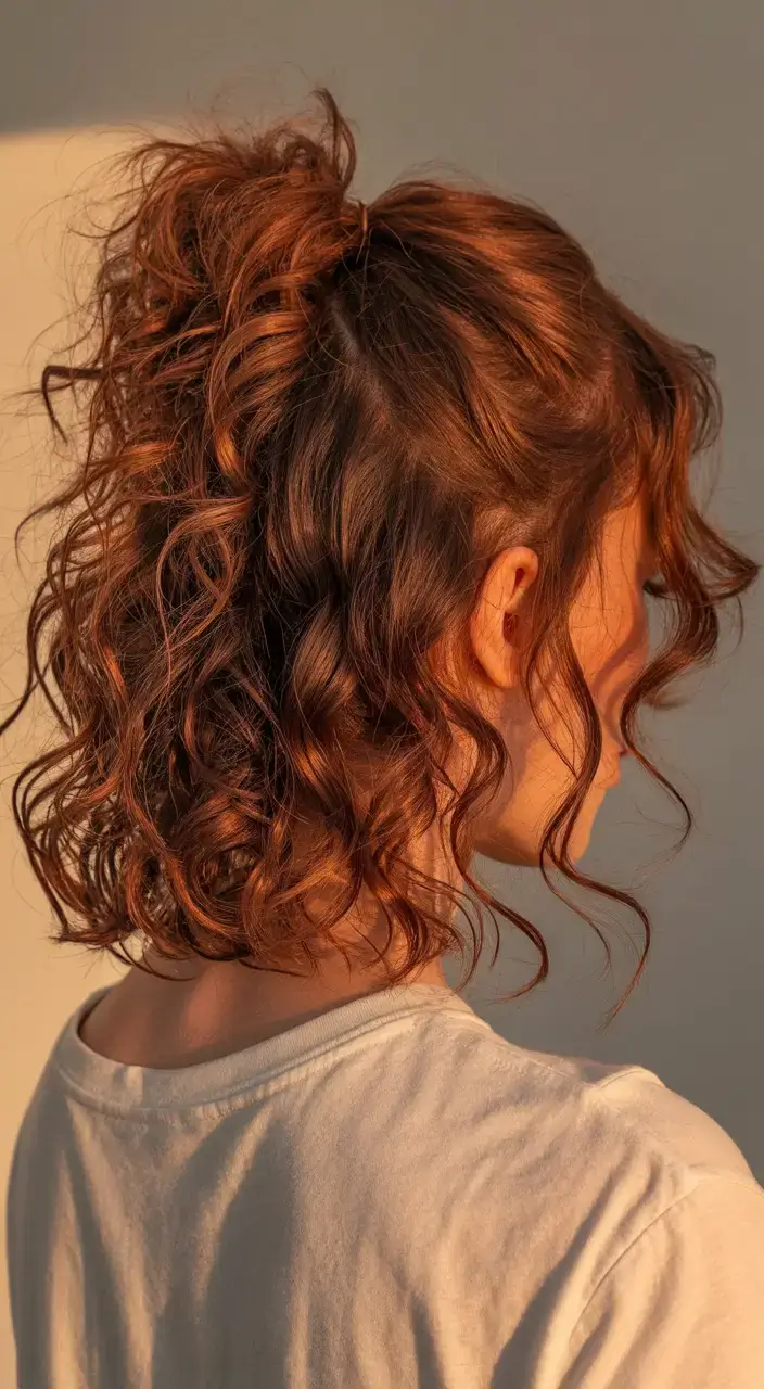 curly hairstyle ideas 2026 Messy Curly Shag With Fiery Copper Vibes