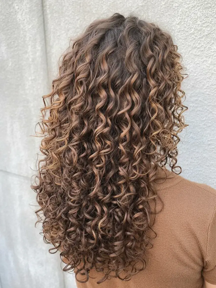 curly hairstyle ideas 2026 Defined Curls With Caramel Dimension
