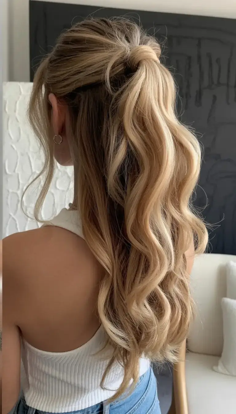 cute hairstyle ideas 2026+Half-Up Pony with Hidden Volume