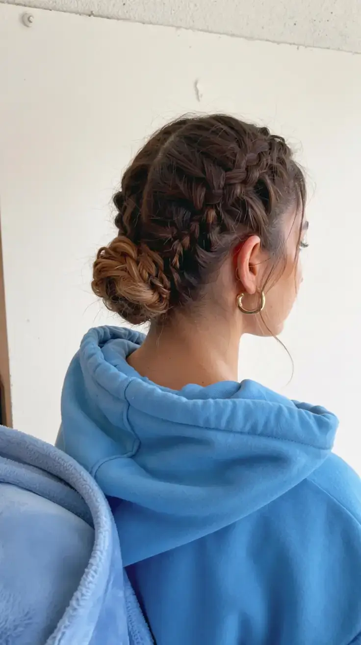 cute hairstyle ideas 2026+Cozy Braided Bun for Busy Days