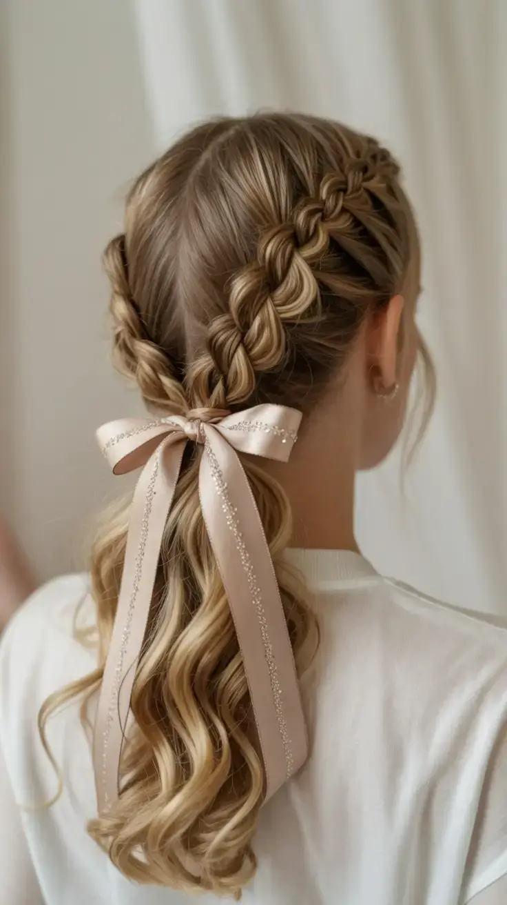 cute hairstyle ideas 2026+Glossy Braids with a Bow-Tied Twist