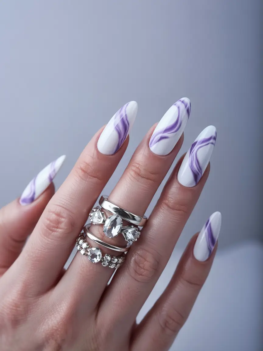 cute nails 2026 Marble Lilac Whispers