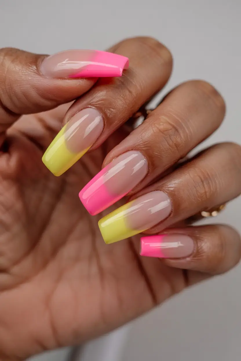 cute nails 2026 Highlighter Dip With Neon Fade