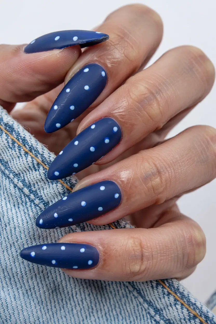 cute nails 2026 Denim Polka Dot Chic