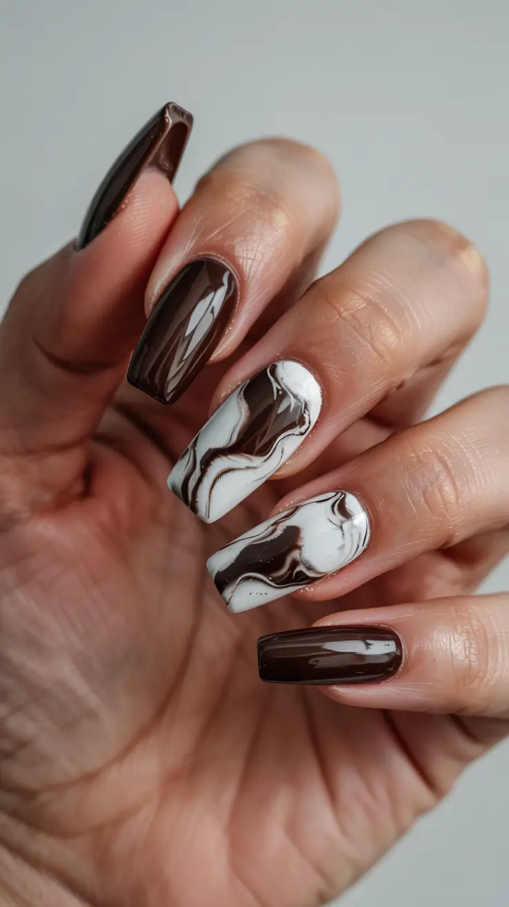 cute nails 2026 Marbled Mocha and Cream