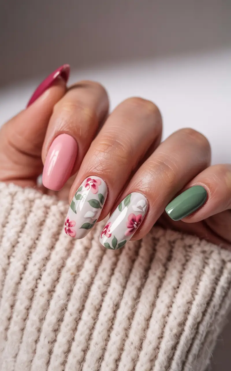 cute nails 2026 Spring Garden With a Color Block Twist