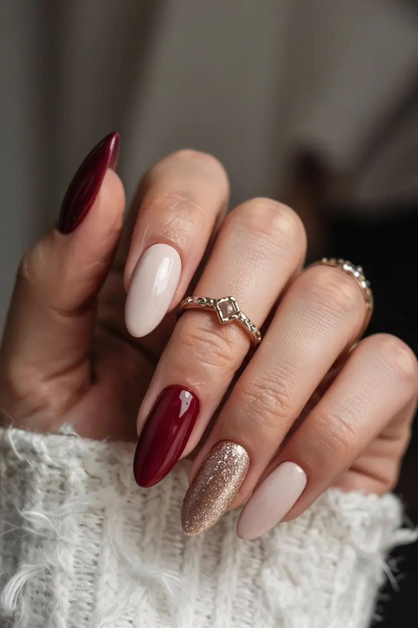 cute nails 2026 Cabernet Meets Champagne Sparkle