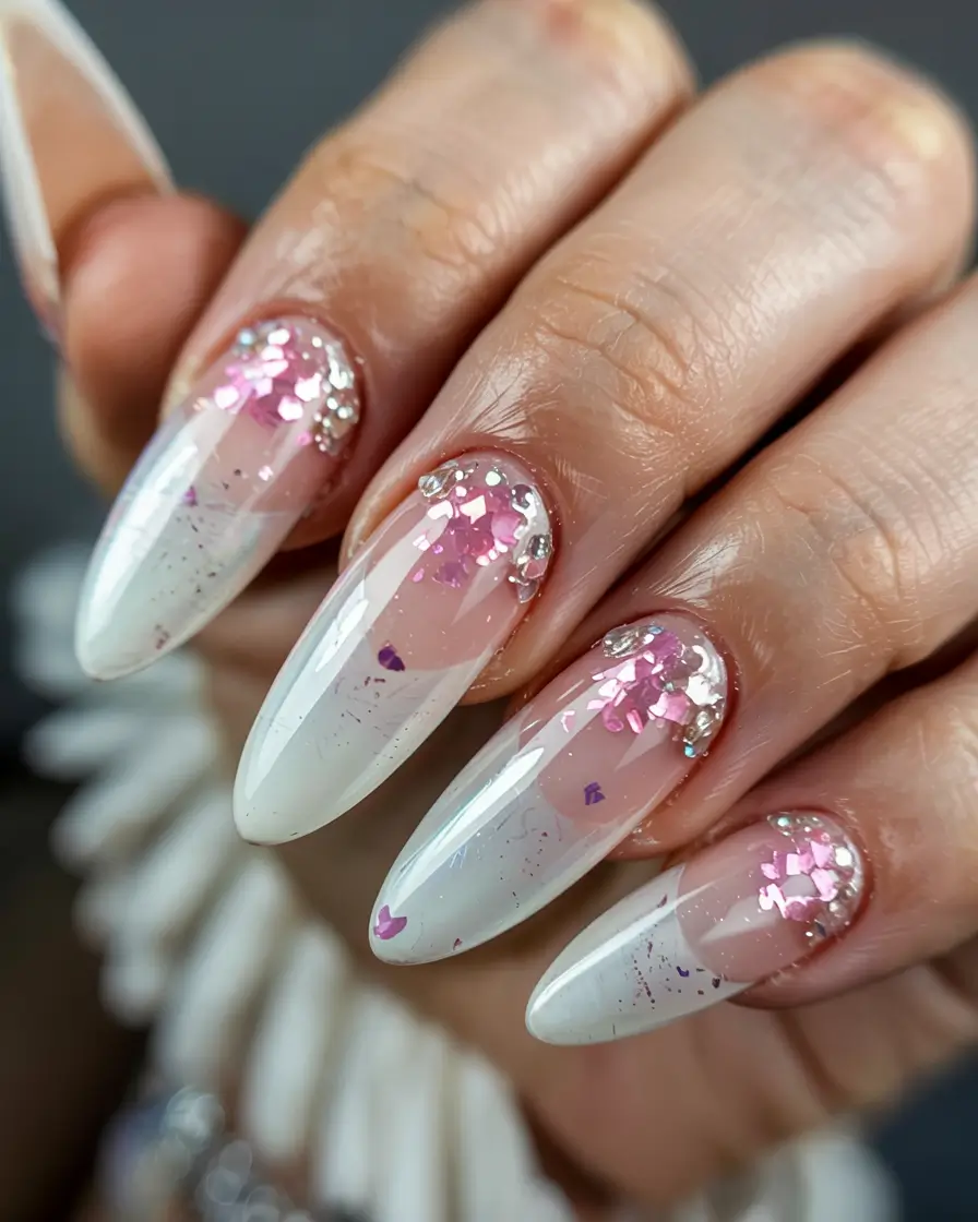 cute nails 2026 Ice Princess With Pink Confetti