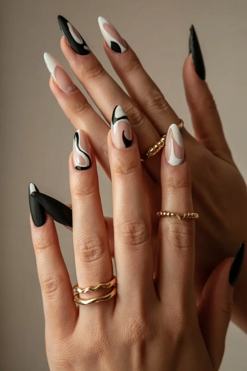 cute nails 2026 Monochrome Drama With a Swipe of Rebellion
