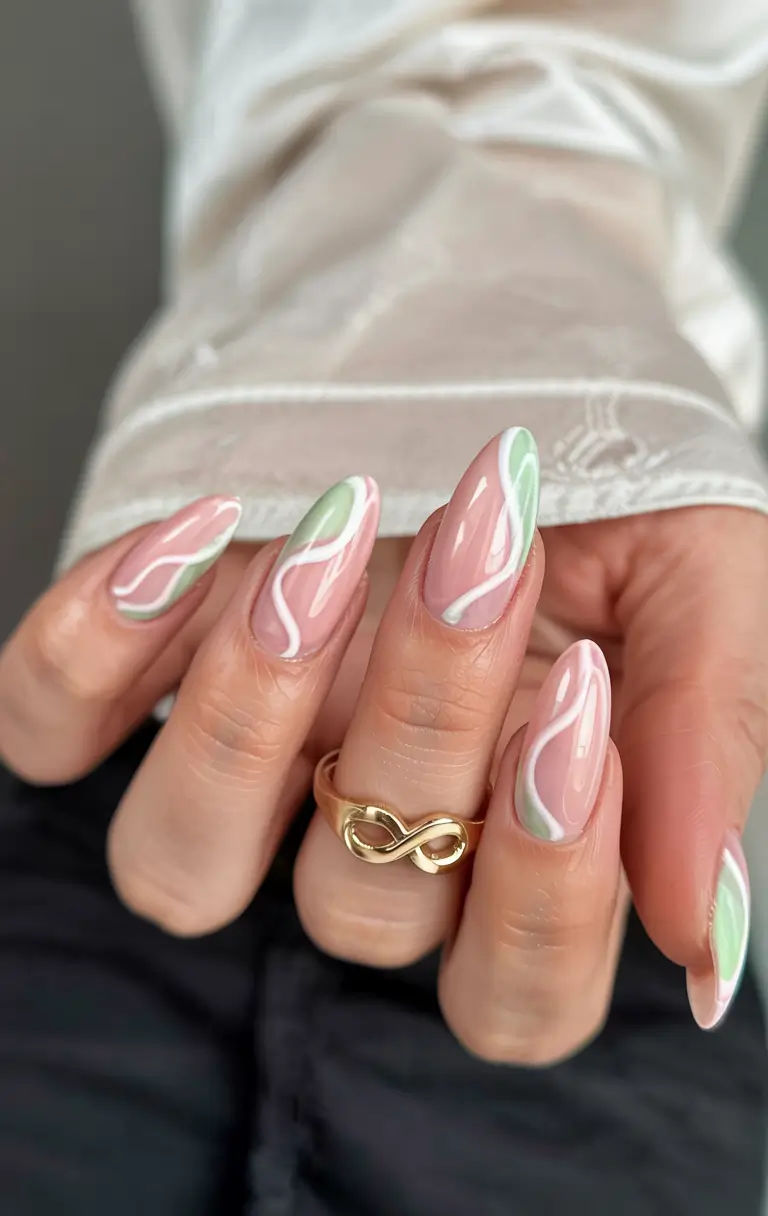 cute nails 2026 Glossy Pastel Waves With Mint Accents