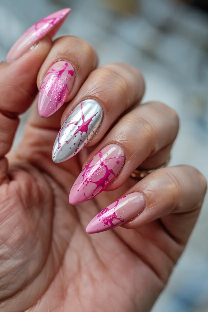 cute nails 2026 Chrome Meets Chaos in Pop Art Pink