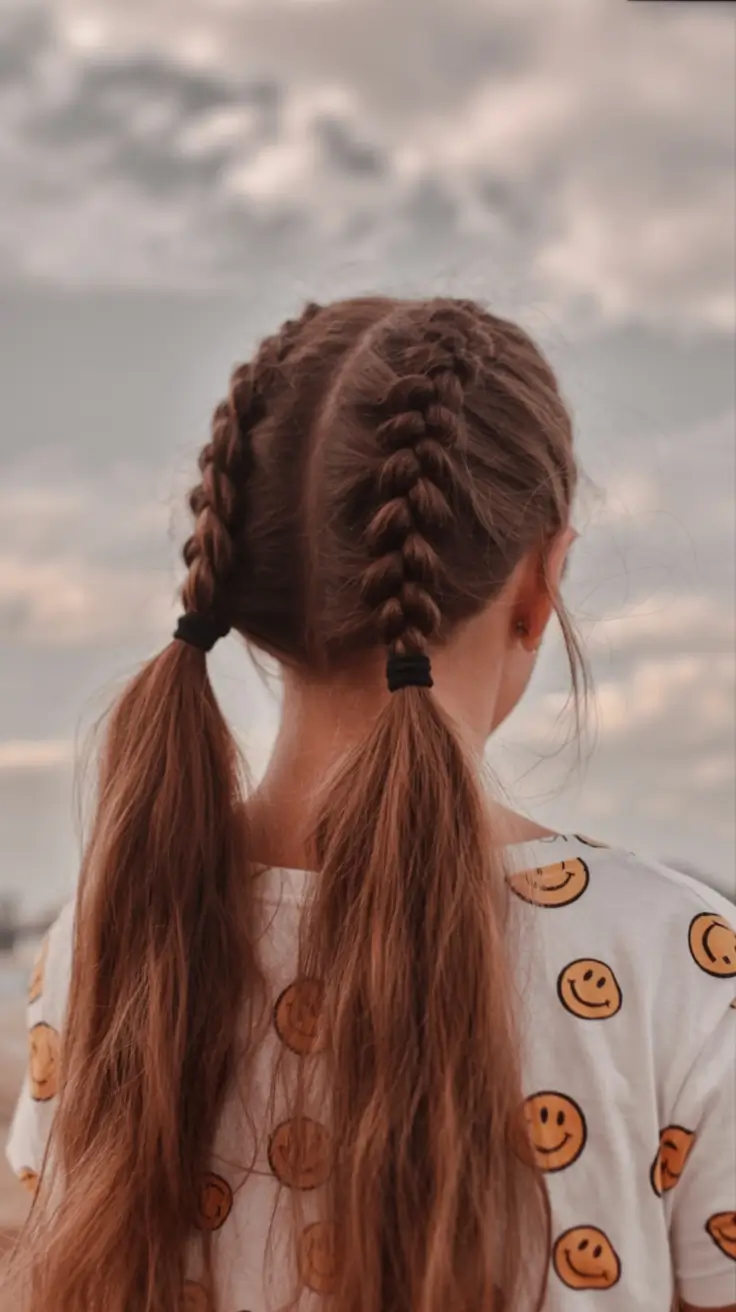 easy hairstyle ideas 2026+Double Dutch Braids into Loose Tails