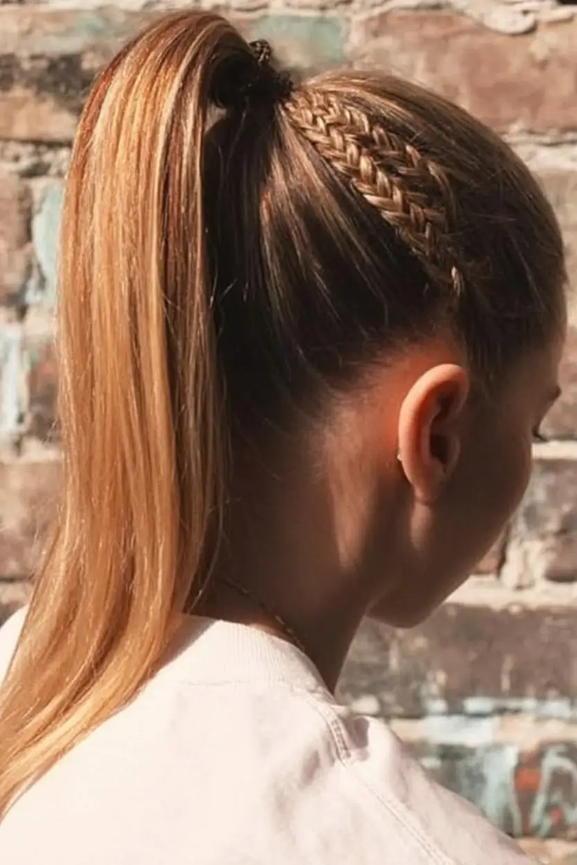 easy hairstyle ideas 2026+High Ponytail with Accent Braid
