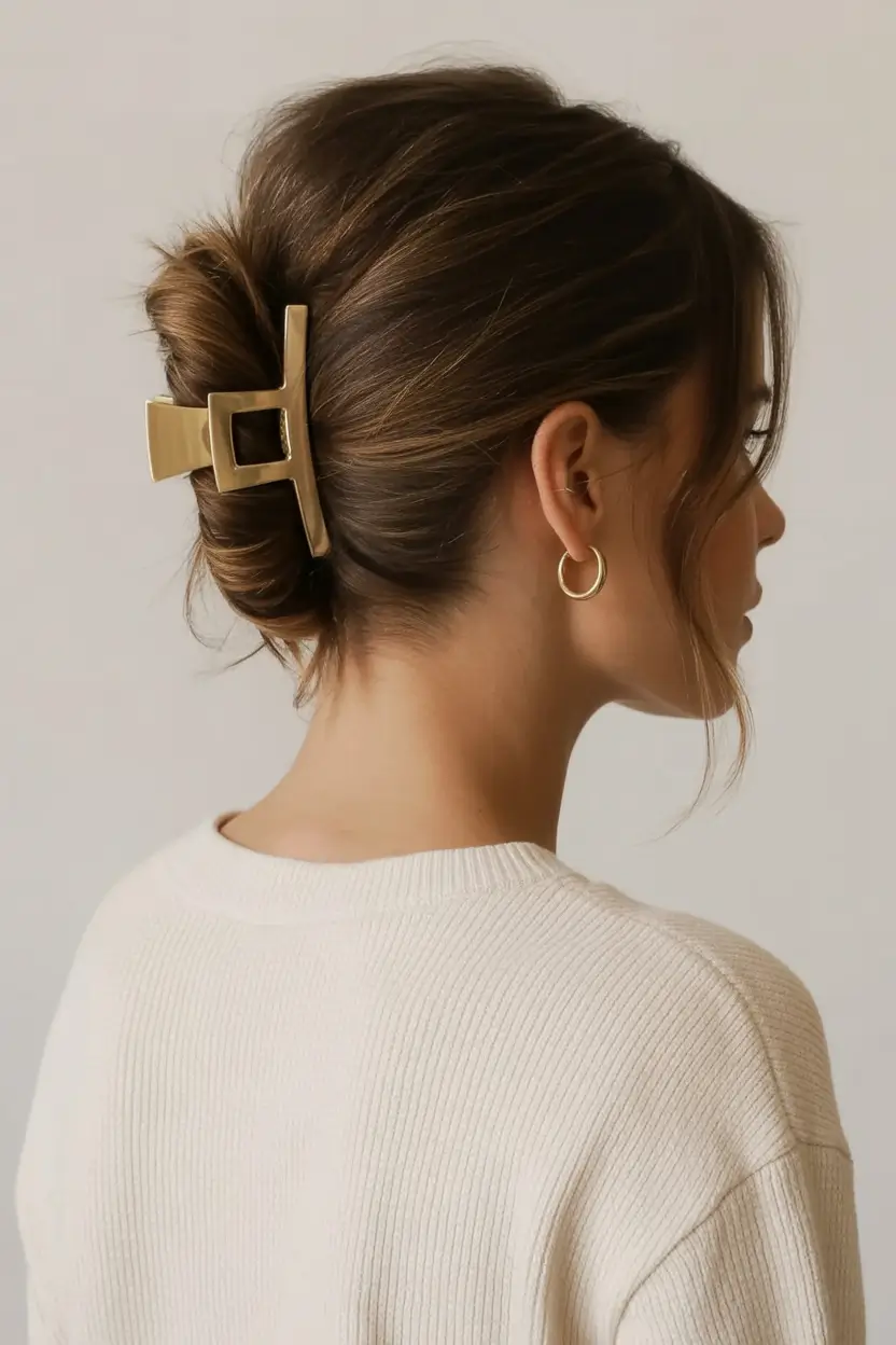 easy hairstyle ideas 2026+Claw Clip Twist with Minimalist Volume