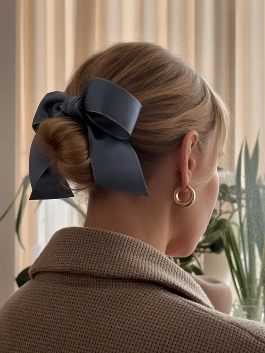 easy hairstyle ideas 2026+Elegant Low Bun with Oversized Bow