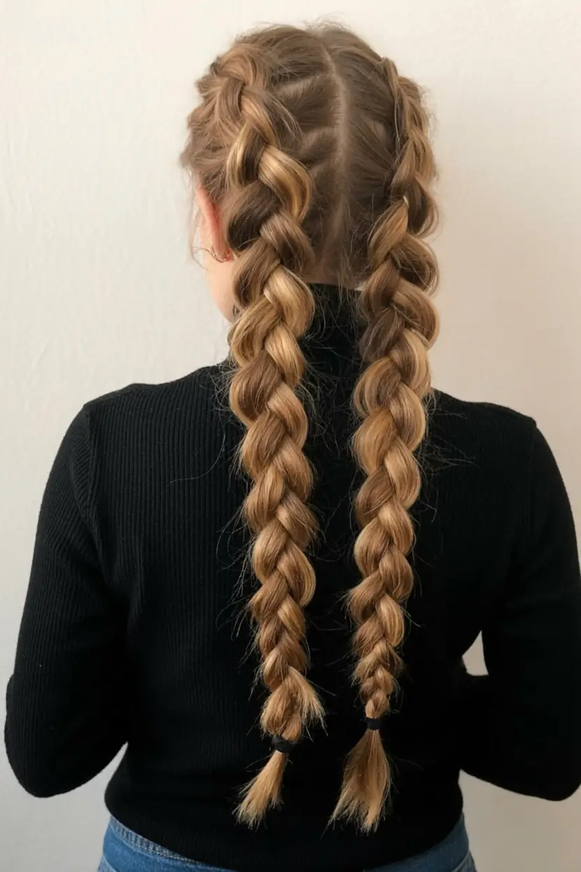 easy hairstyle ideas 2026+Defined Double Braids with Volume