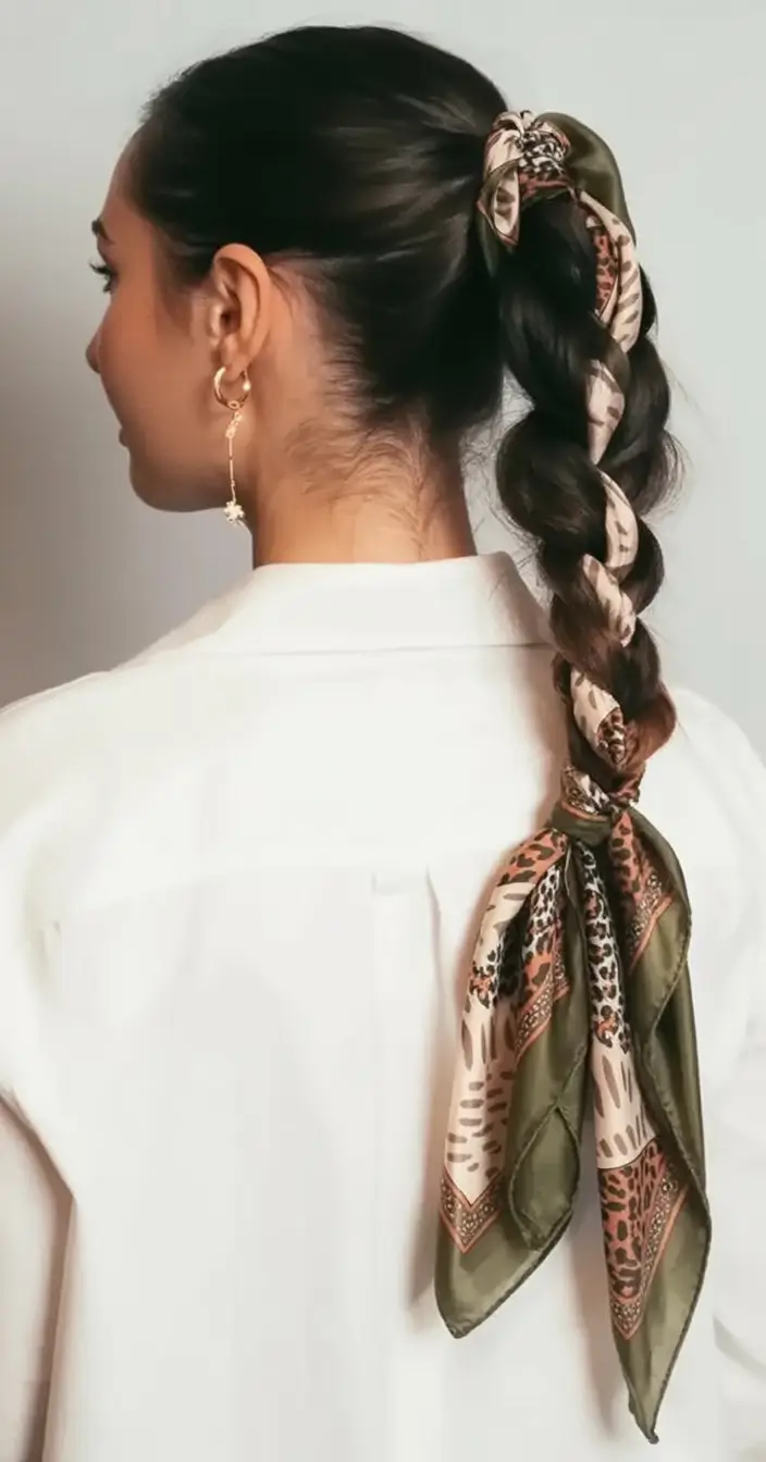 easy hairstyle ideas 2026+Scarf-Wrapped Braid