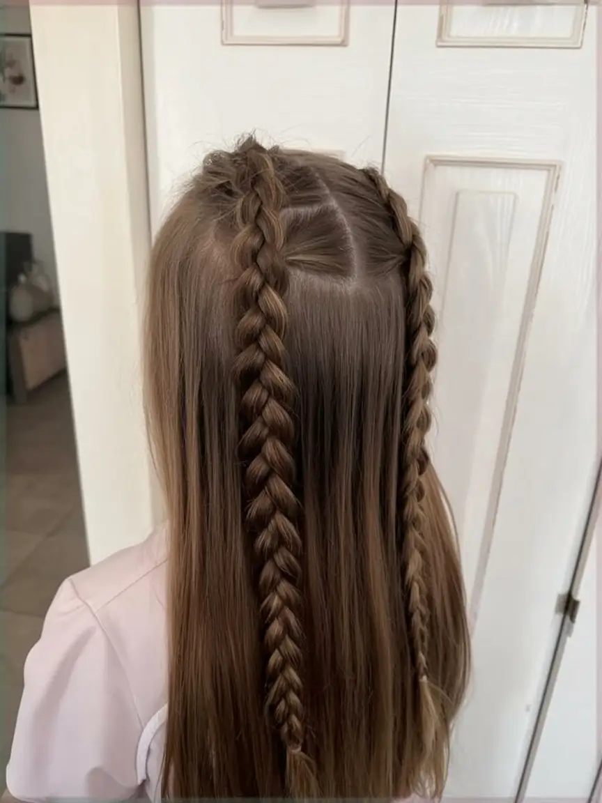 easy hairstyle ideas 2026+Half-Up Dutch Braids for Straight Hair