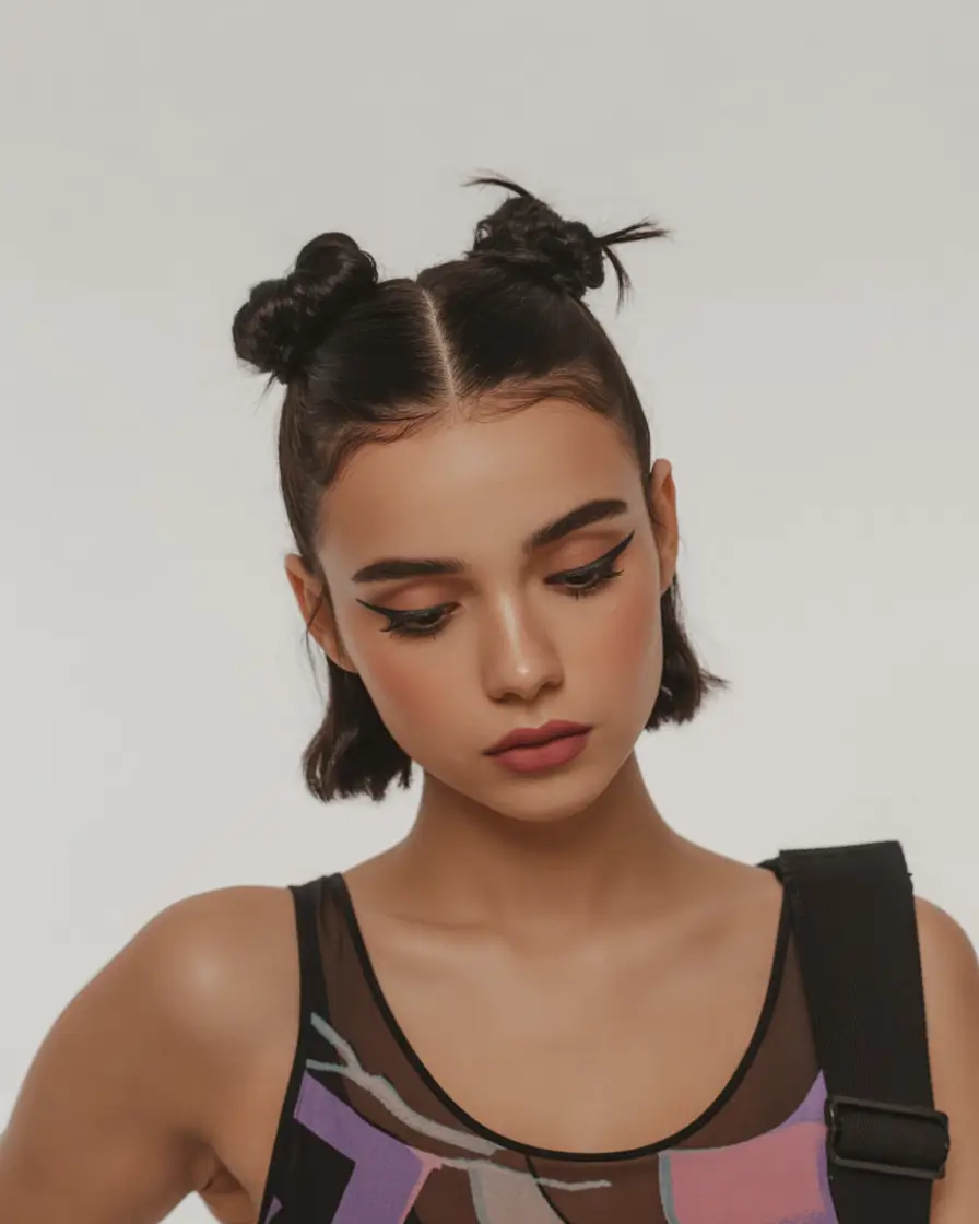 easy hairstyle ideas 2026+Mini Space Buns for Short Hair