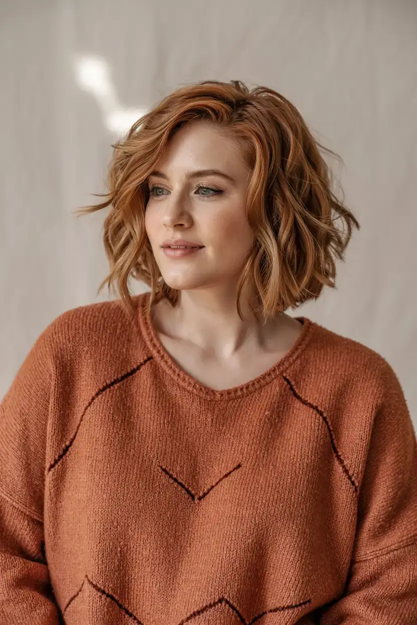 Fat Face Haircuts ideas 2026+Wavy Angled Bob with Side Sweep
