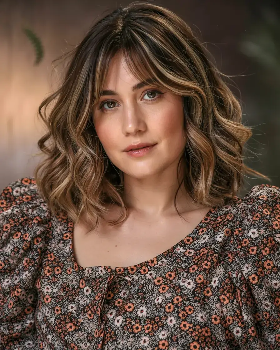 Fat Face Haircuts ideas 2026+Layered Blowout Bob with Curtain Bangs