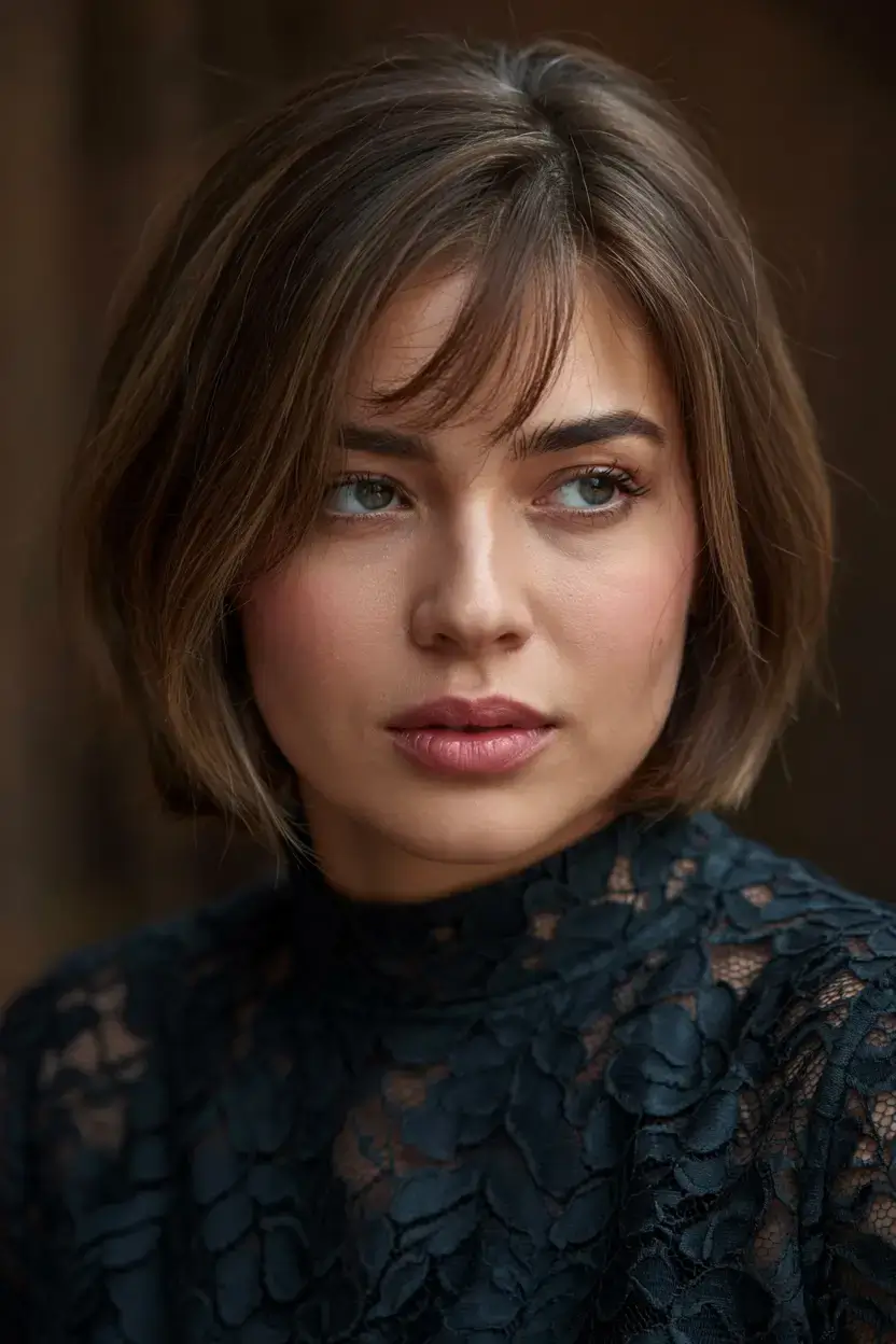Fat Face Haircuts ideas 2026+Sleek French Bob with Face-Framing Bangs