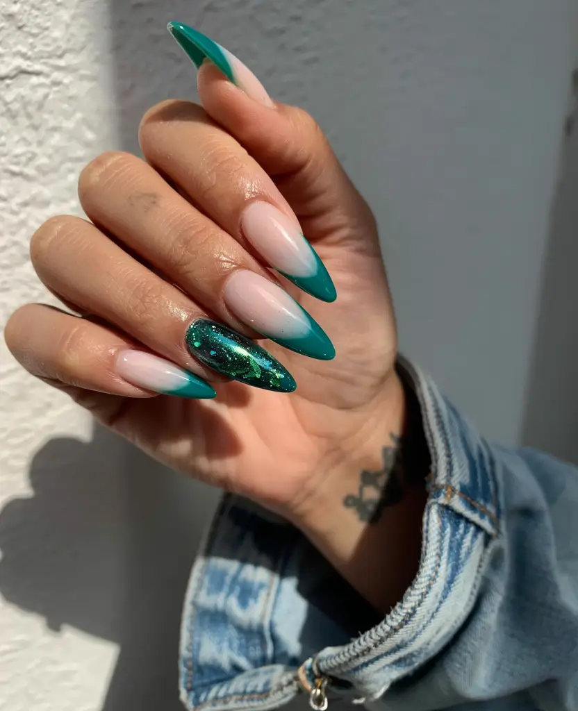 french nails 2026 Emerald Flame with a Twist of Drama