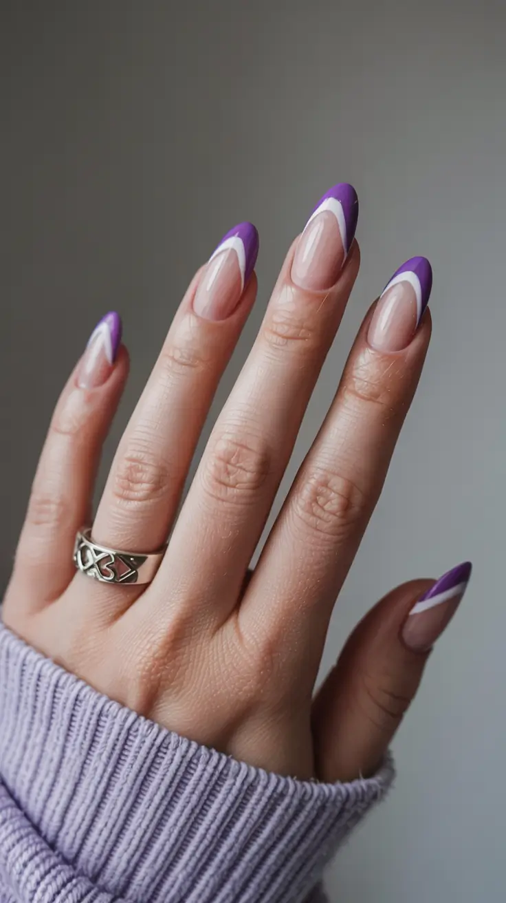french nails 2026 Lavender Angles with a Graphic Edge