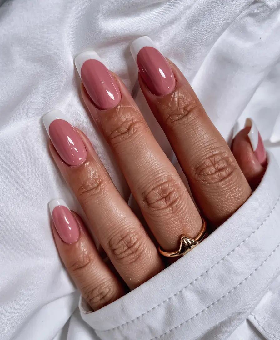french nails 2026 Warm Neutrals Meet Snow-Tip Contrast