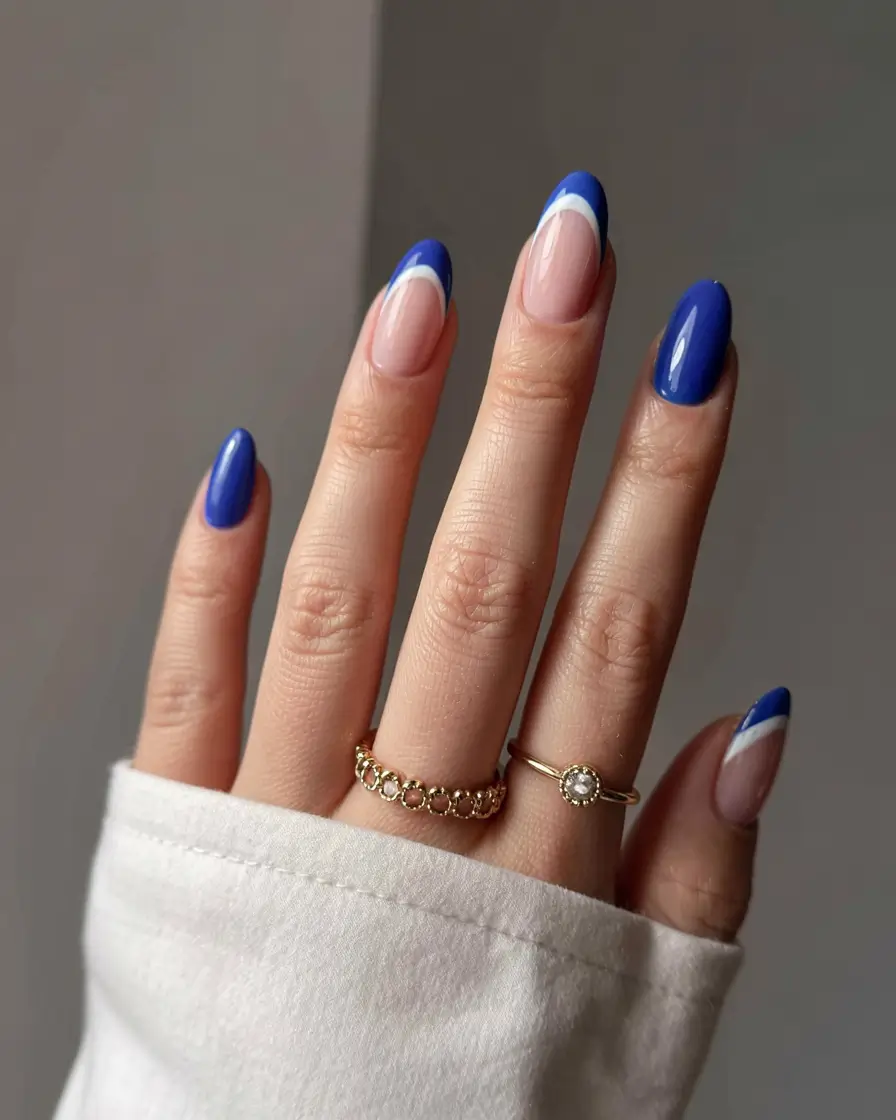 french nails 2026 Electric Cobalt French with a Side Curve