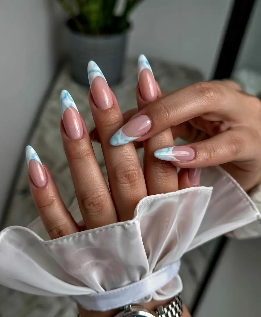 french nails 2026 Sky Marble Tips for Dreamy Daylight Looks
