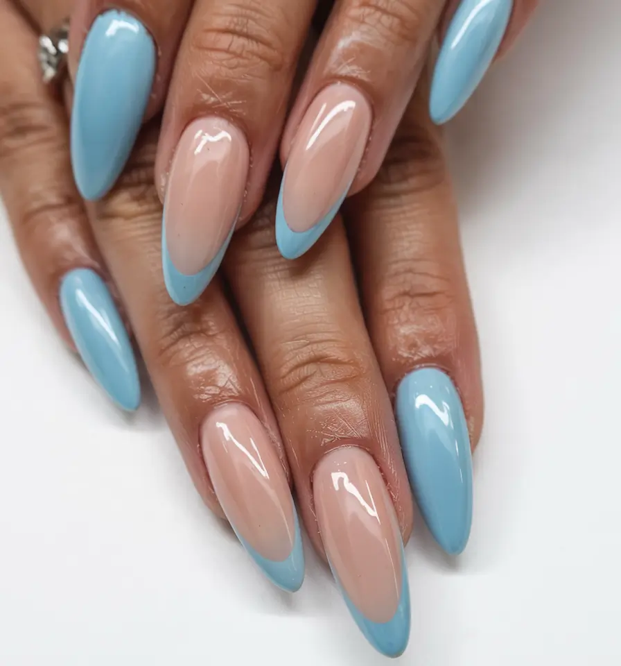 french nails 2026 Cool-Toned Sky French: Summer’s Unexpected Hero