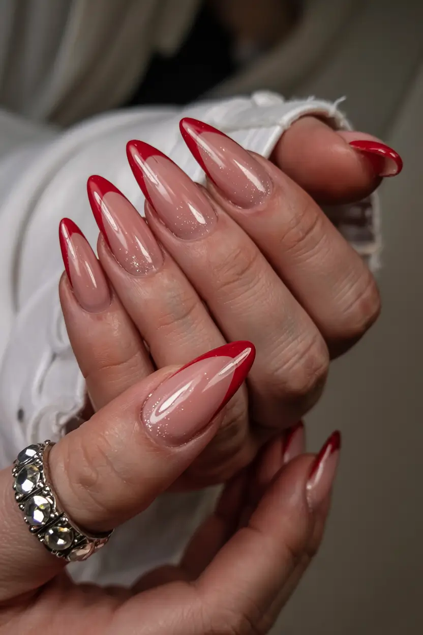 french nails 2026 Red-Tipped Drama: The Bold Girl’s French