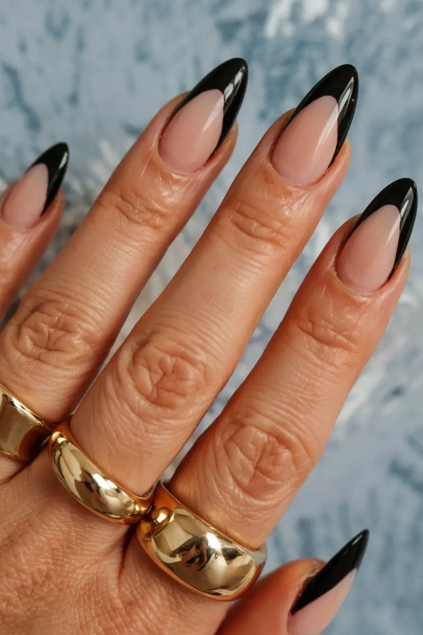 french nails 2026 Black-Tipped Rebel French