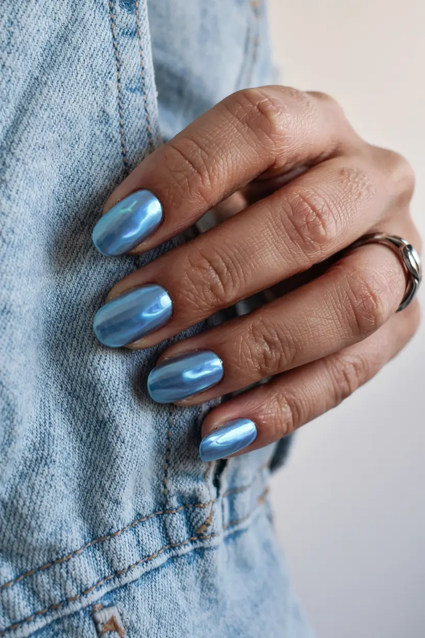 gel nails 2026 Denim Chrome Days