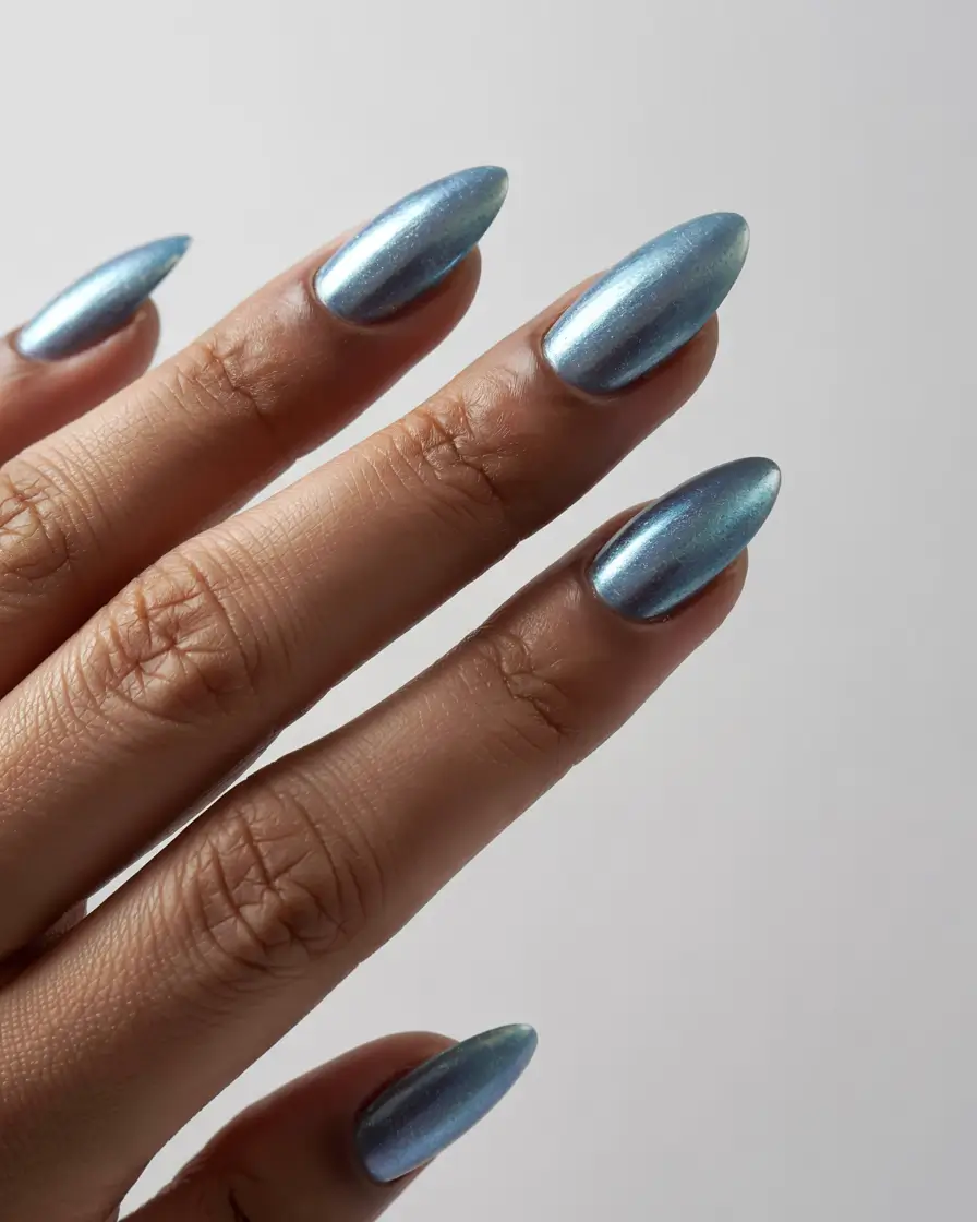 gel nails 2026 Frosted Blue Almonds