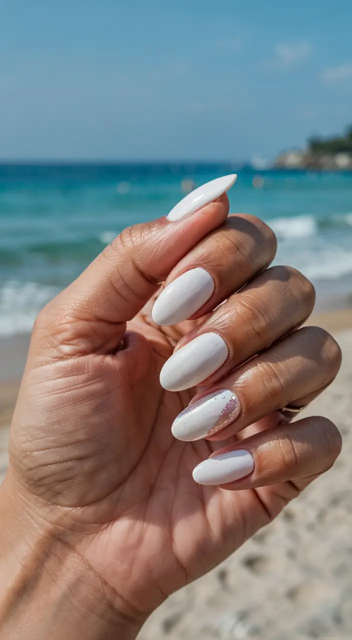 gel nails 2026 White Sands & Sunset Sparkle