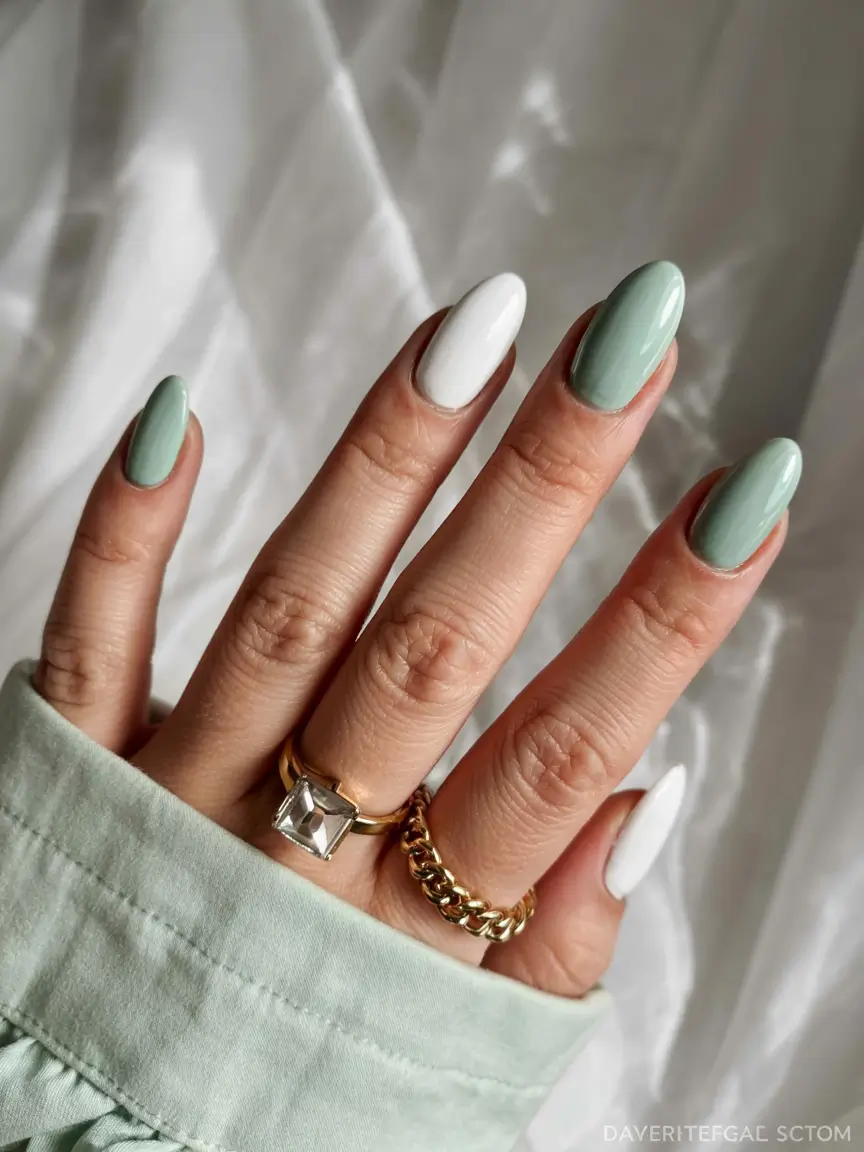 gel nails 2026 Sage & White Harmony