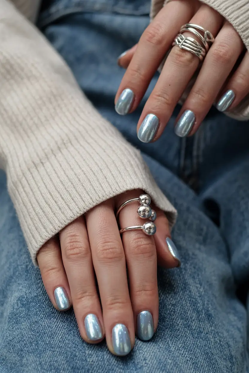 gel nails 2026 Holographic Cool Girl