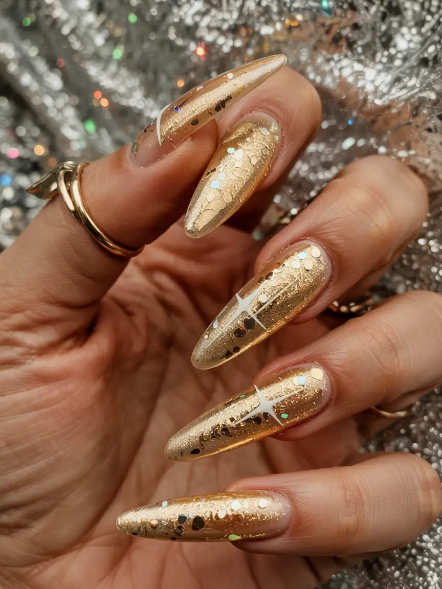gold nails 2026 Golden Hologlitter with Cosmic Pop