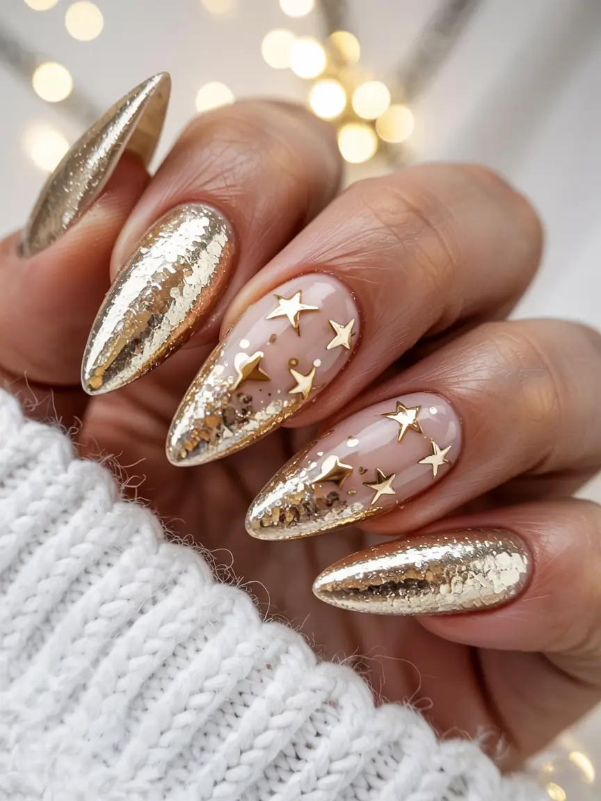 gold nails 2026 Stardust Gold Gradient with 3D Stars