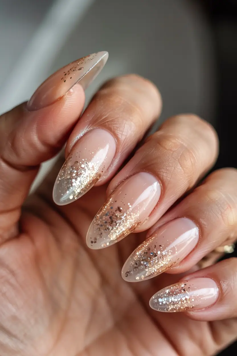 gold nails 2026 Soft Champagne Glitter Drip