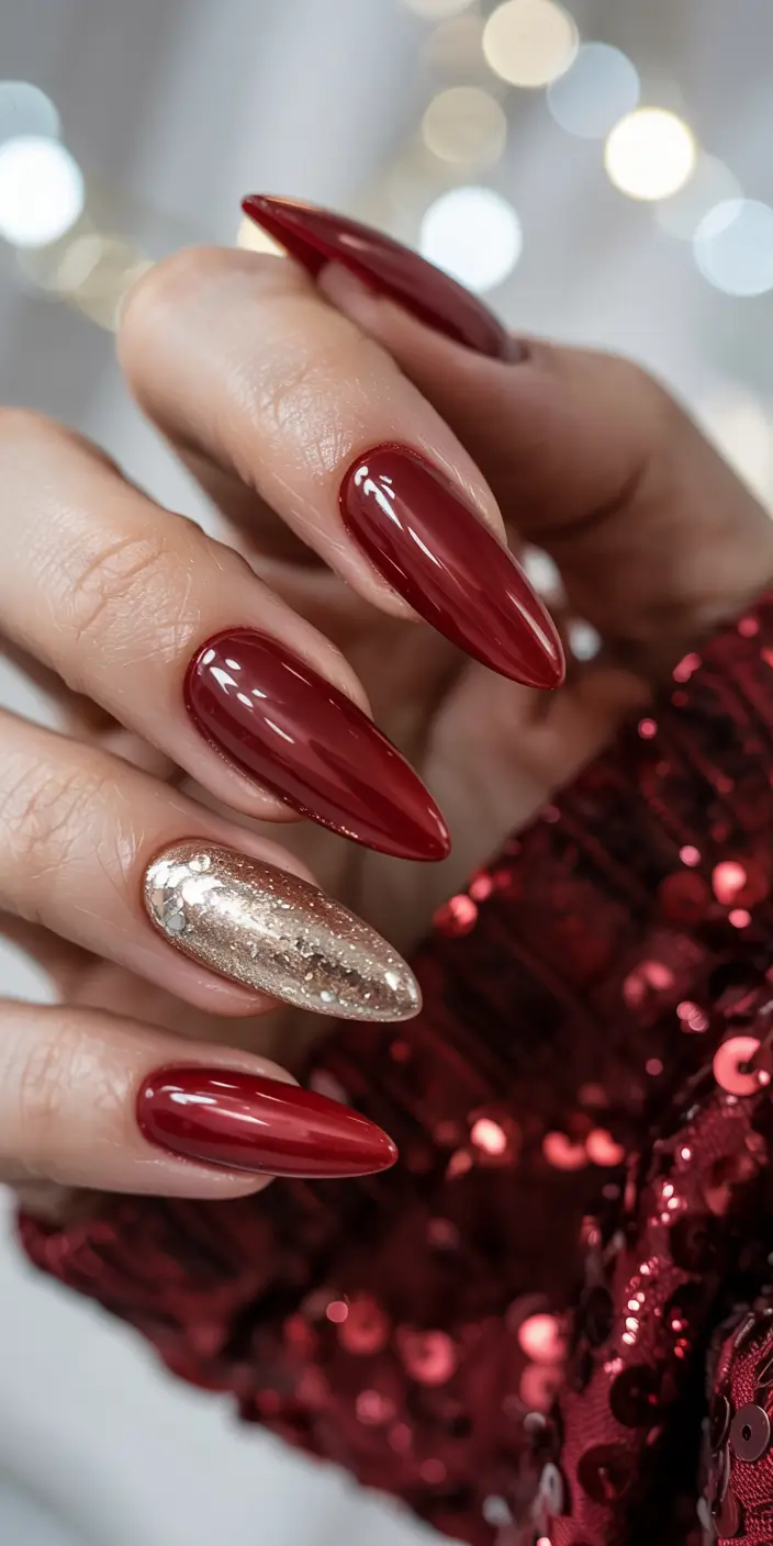 gold nails 2026 Cherry & Champagne: The Power Pair