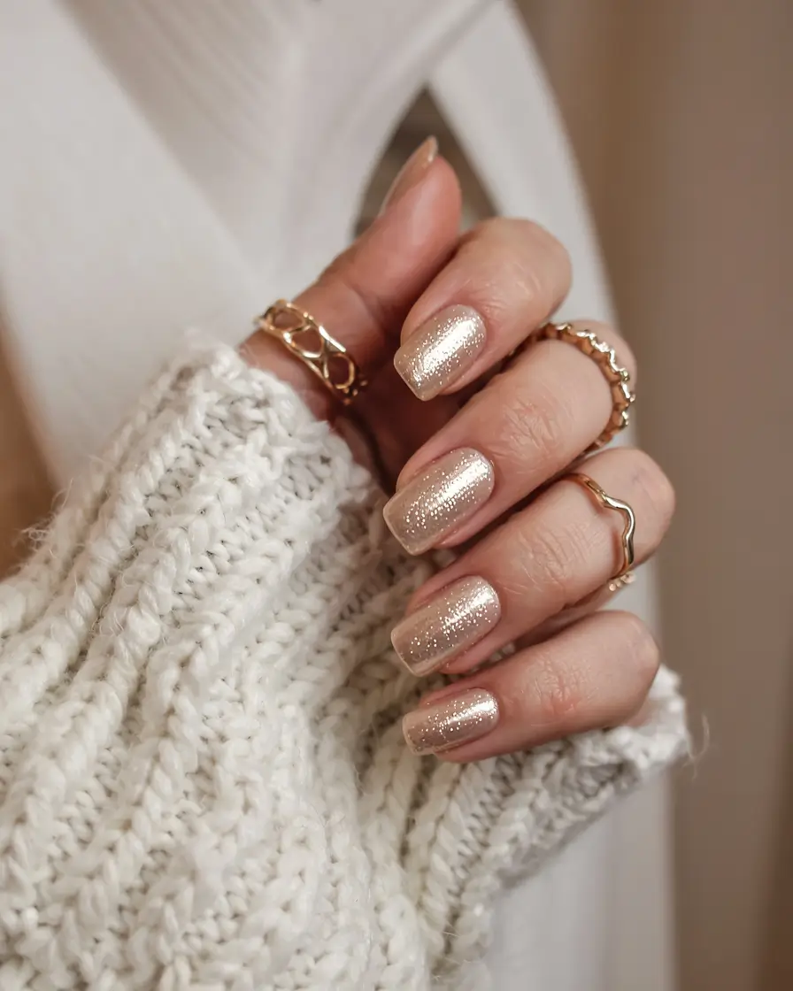 gold nails 2026 Soft Shine on Winter Whites